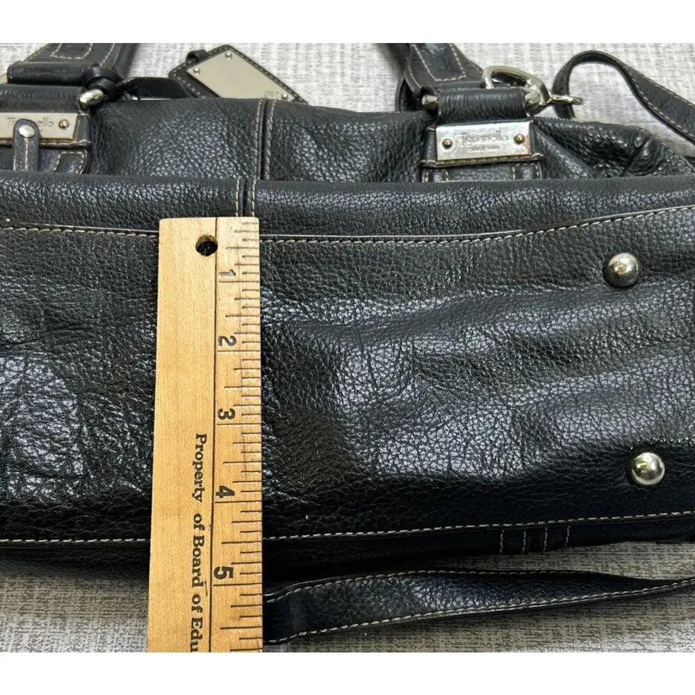 Y2K Tignanello Shoulder Bag Black Pebbled Leather Double Handle Crossbody Strap